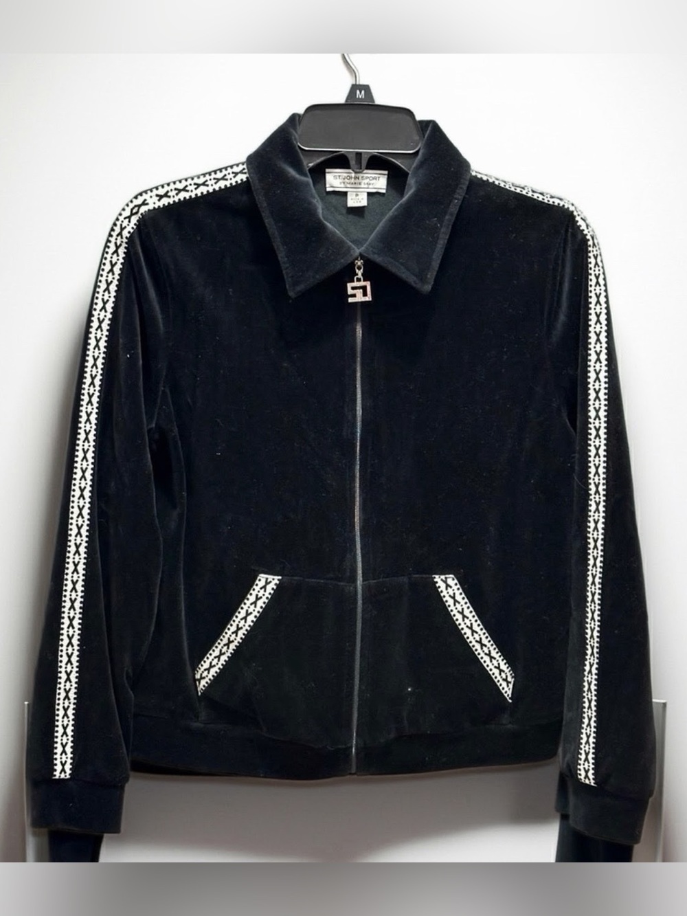 Vintage St. John Sport by Marie Gray Women’s Black Velour Track Jacket Sz PSmall